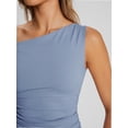 thumbnail image 6 of Womens Summer Off The Shoulder Sleeveless One Shoulder Ruched Asymmetrical Going Out Tank Crop Tops Shirts, 6 of 6