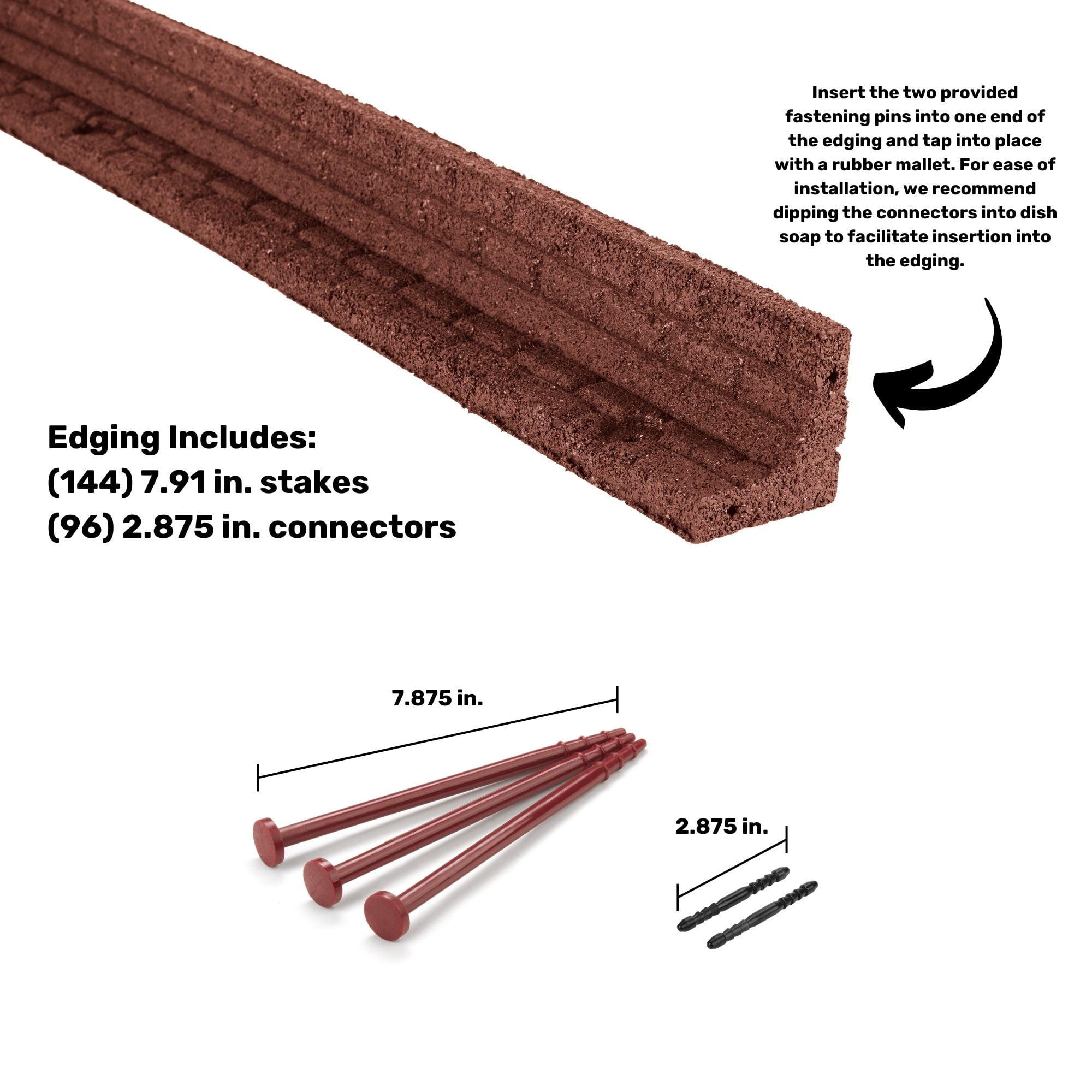 GroundSmart Brickface Landscape Edging, 4' Red Rubber Garden Edging Border, 48 pack