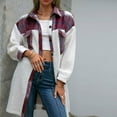 thumbnail image 2 of Uhndy Winter Jackets Coats for Women, Women Plaid Pocket Button Stitching Cardigan Lapel Fleece Loose Casual Jacket Coat Christmas Gifts for Women, 2 of 6