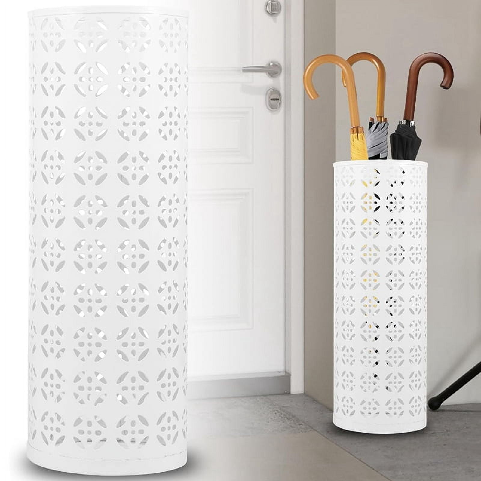Metal Umbrella Stand, Circular Umbrella Stand, Freestanding Umbrella Stand, Entryway Umbrella Stand, White