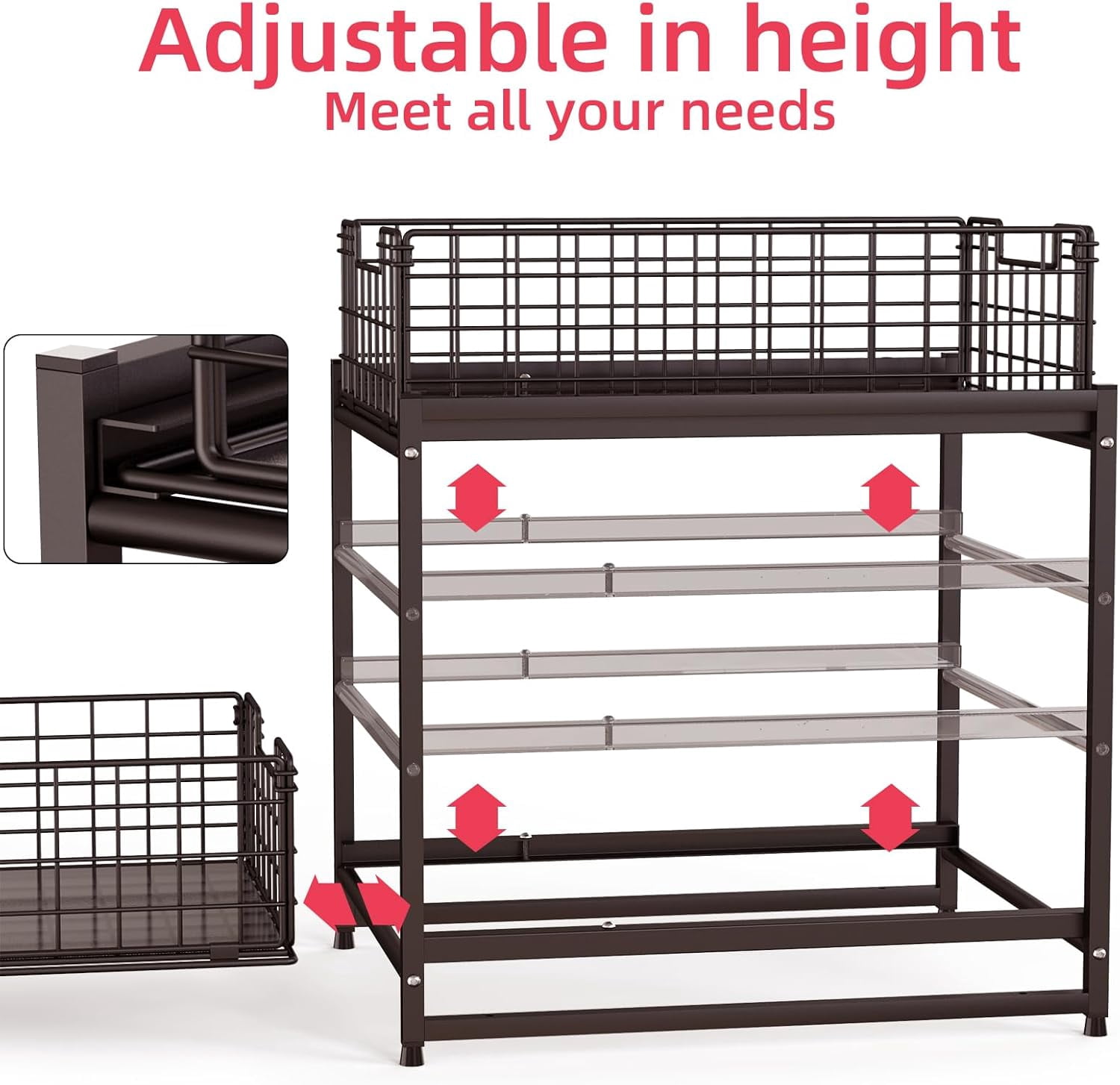 2 Pack Under Kitchen Cabinet Sink Organizer and Storage with Sliding Drawer, Extra Wide 2 Tier Stackable Basket Rack for Kitchen & Bathroom with Larger Capacity Heavy Duty, Bronze