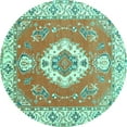 thumbnail image 1 of Ahgly Company Indoor Round Medallion Turquoise Blue Traditional Area Rugs, 8' Round, 1 of 4