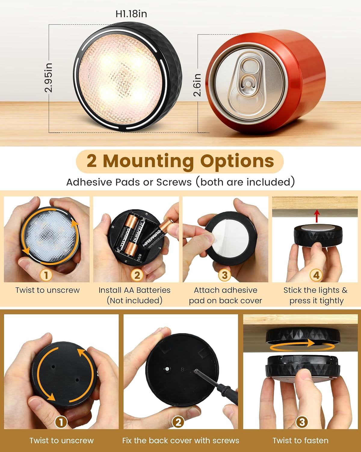 Puck Lights with Remote Control Battery Operated Wireless LED Under Cabinet Lighting Warm White & RGB Color Changing Stick on Tap Push Light for Kitchen Counter Shelf Closet 6 Pack Black