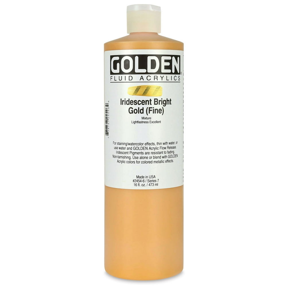 Golden Fluid Acrylic 16 oz Bottle Iridescent Bright Gold (Fine