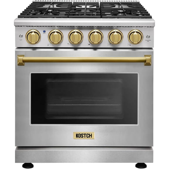 KOSTCH 30 inch Professional Freestanding Pro-Style Liquid Propane Gas Range with 5 Burners, 4.55 cu.ft. Oven Capacity, in Stainless Steel - KOS-30RG03MLP (Stainless Steel/Bronze)