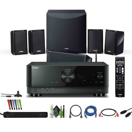 Yamaha YHT-5960U 5.1-Channel Home Theater System for TV Surround Sound System with 8" 100W Powered Subwoofer and 8K HDMI and MusicCast Bundle with Accessories