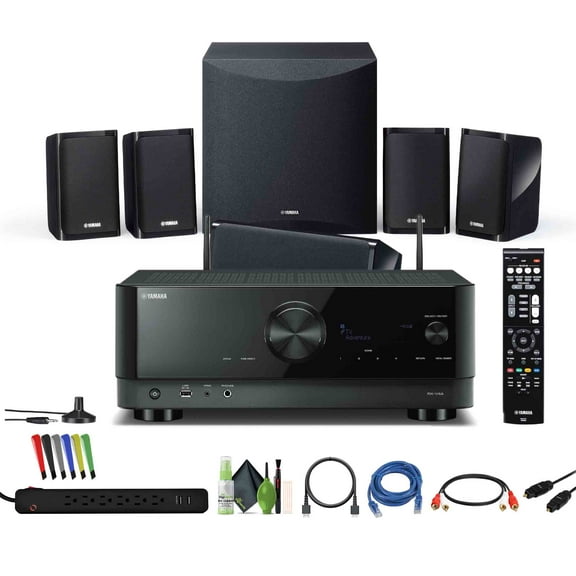 Yamaha YHT-5960U 5.1-Channel Home Theater System for TV Surround Sound System with 8" 100W Powered Subwoofer and 8K HDMI and MusicCast Bundle with Accessories
