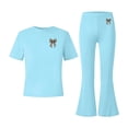 thumbnail image 6 of SOOMLON Back to School Outfits for Girls Bow Short Sleeve T Shirts Casual Flare Pants 2PC Summer Weekend Matching Set, 6 of 6