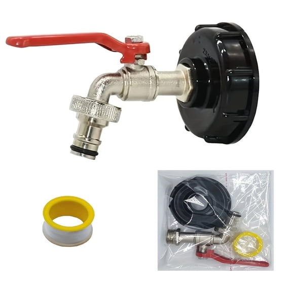 275 330 Gallon Tote Tank Adapter and Water tap kit, Plastic 2" coarse Thread ton Barrel Fitting and Brass 1/2 inch Portable Nozzle Valve