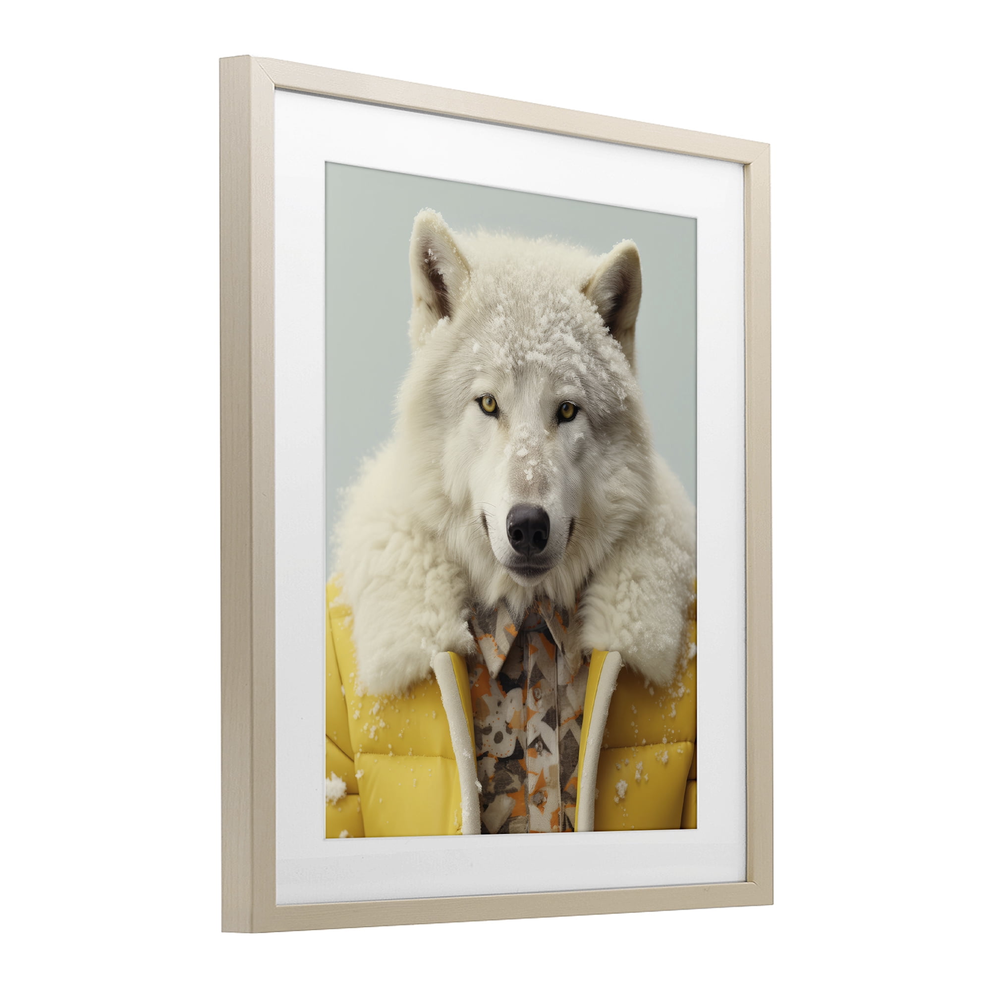 Stupell Industries Snow Wolf Yellow Jacket Birch Framed Print Under Glass, design by Ray Powers