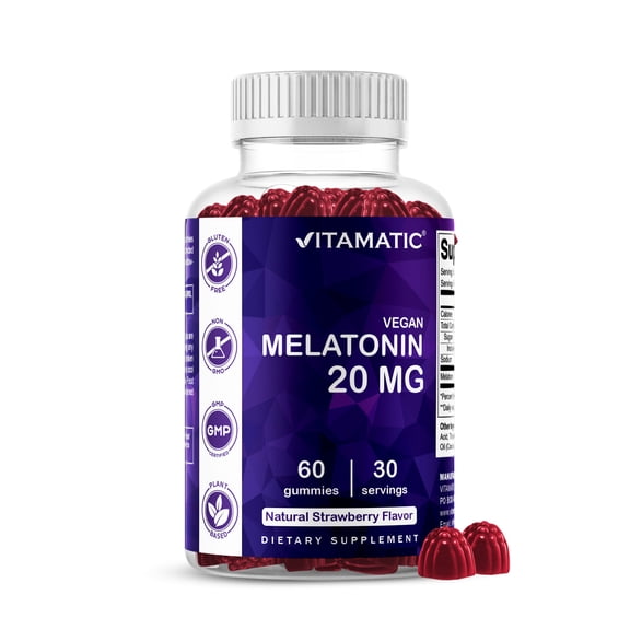 Vitamatic Melatonin 20mg Gummies for Adults, 30 Servings - 60 Vegetarian Gummies - Non-Habit Forming Sleep Aid Supplement