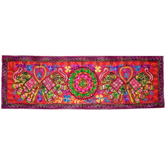 Tugana Craft Elephant Motifs Wall Art Tapestry, Boho Patchwork Embroidery Wall Hanging, Indian Home Decoration