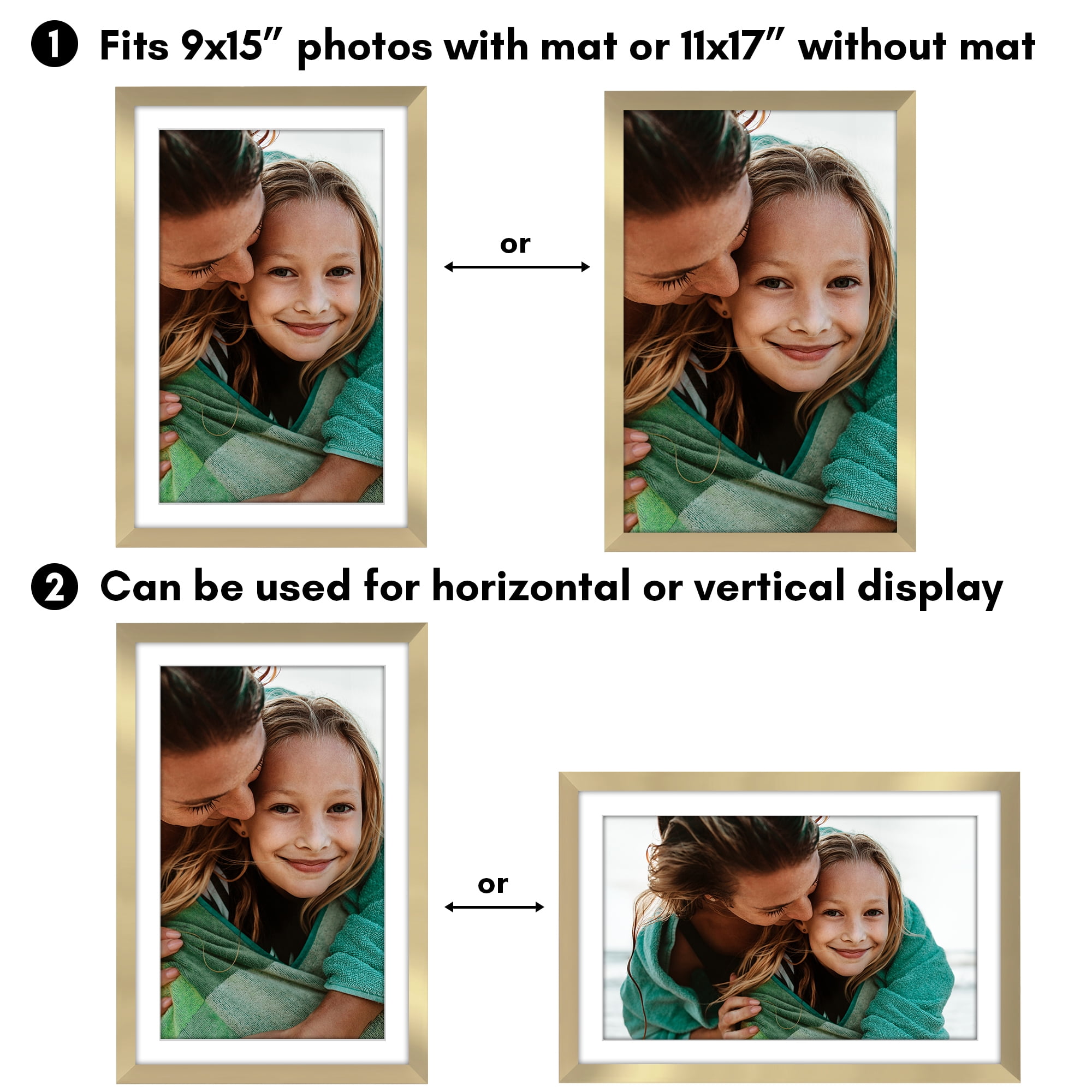 Americanflat 11x17 Picture Frame with Polished Plexiglass with 9x15 Mat 5 Pack Display Photo Galleria - Gold