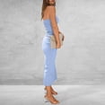 thumbnail image 3 of Fartey Womens Summer Bodycon Maxi Tube Dress Ribbed Strapless Side Slit Long Going Out Dresses Casual Elegant Solid Color Party Dresses Light Blue XL, 3 of 6