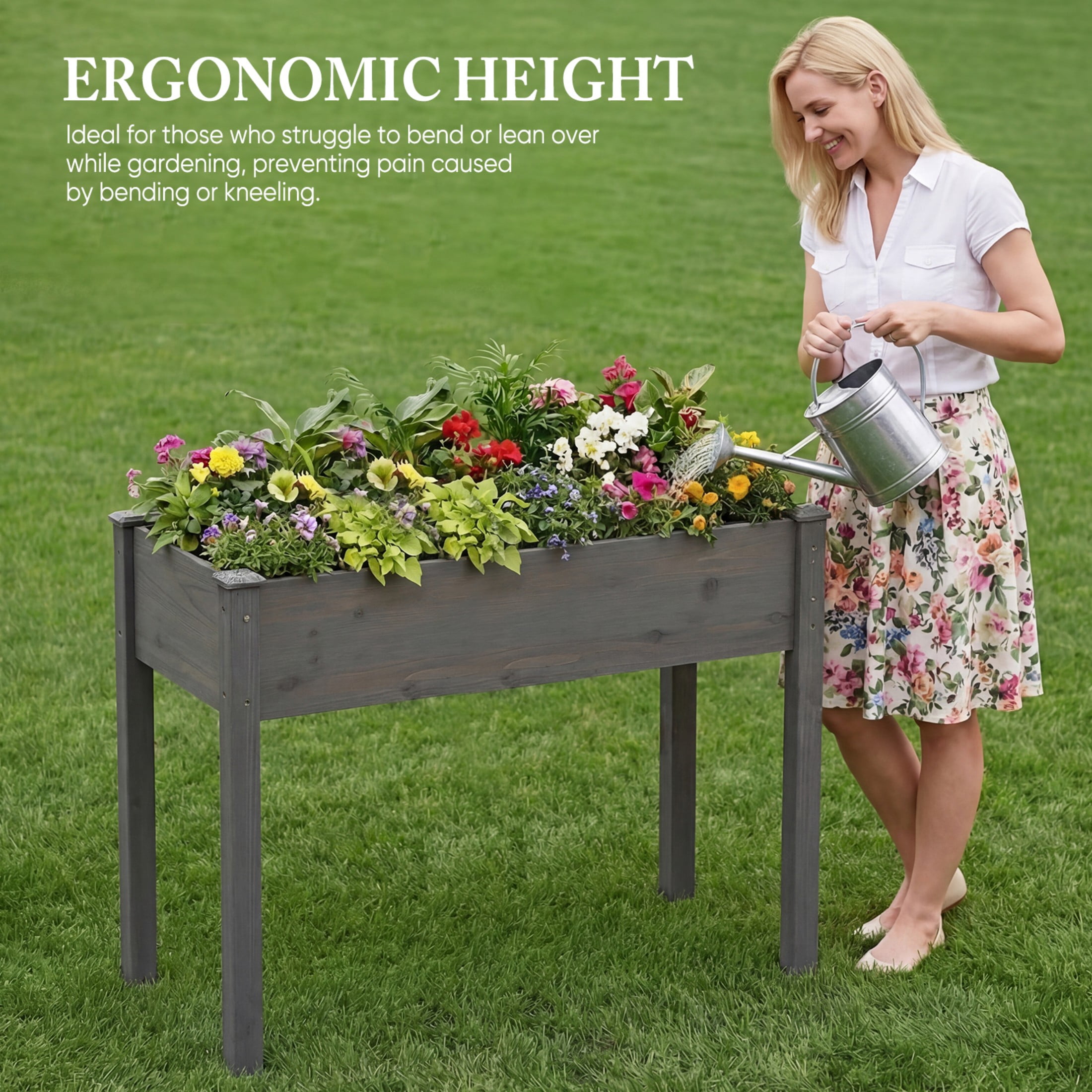 SHOUFTW Elevated Wooden Planter Box-48"x24"x30" Raised Garden Bed with Built-in Drainage & Protective Liner for Backyard, Patio & Balcony, Gray
