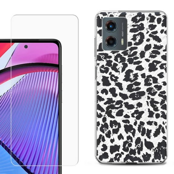 OneToughShield ® Compatible with Motorola Moto G 5G 2023, Shockproof Phone Case, with Tempered Glass Screen Protector - Cheetah B/W