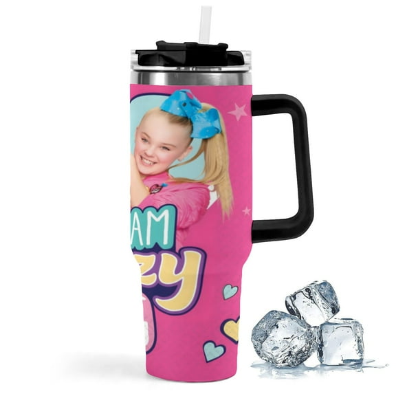 JOJO Siwa-theme Insulated Stainless Steel Tumbler with Handle Gifts For Family Friends Fans and Straw Fits in Standard Cup Holder 40 OZ