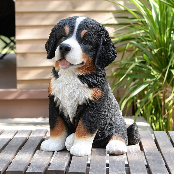 Hi-Line Gifts Sitting Bernese Mountain Puppy Outdoor Garden Statue - 12.5"