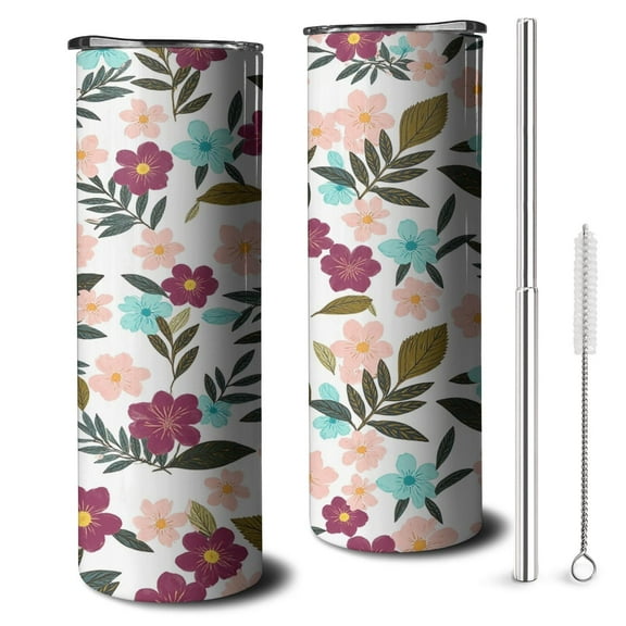 20 OZ Tumbler Watercolor Floral Flowers Wildflower Insulated Coffee Mug with Lid and Straw,Stainless Steel Vacuum Insulated Water Bottle Gifts for Women Mothers