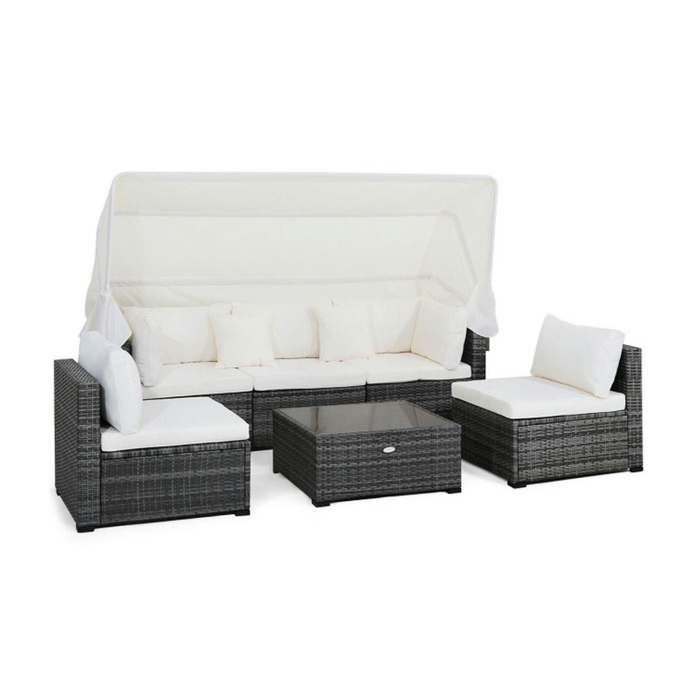GVN Outdoor Furniture Sets, Outdoor Conversation Set,6 Pieces Patio Rattan Furniture Set with Retractable Canopy GVN Outdoor Furniture Sets, Outdoor Conversation Set,6 Pieces Patio Rattan Furniture Set with Retractable Canopy
