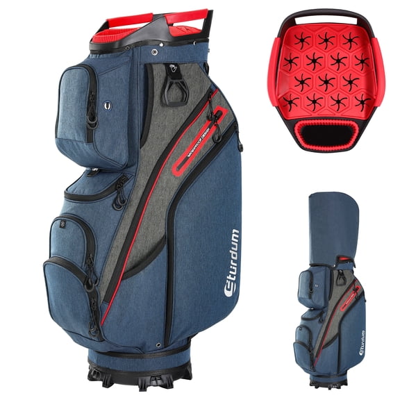 Sturdum 15-Way Golf Cart Bag, Rubber-Grip Organizer Top with Full-Length Dividers, 7.9 lb Golf Bag with 12 Pockets, Cooler Pocket, Stable Base & Rain Cover