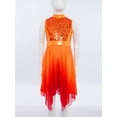 thumbnail image 3 of TiaoBug Kids Girls Sequin Praise Dance Dress Lyrical Contemporary Asymmetrical Tunic Gradient Color Tulle Gown Red 6, 3 of 7