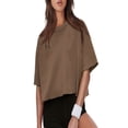 thumbnail image 2 of Women Cropped T-Shirts Drop Shoulder Round Neck Crop Tops Casual Summer Solid Color Basic Tees, 2 of 4