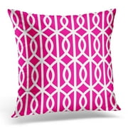RYLABLUE White Outdoor Hot Pink Trellis Pattern Colorful Garden Throw Pillowcase Cushion Case Cover