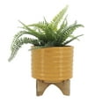 thumbnail image 6 of Sagebrook Home Ceramic 8" Textured Planter With Stand, Mustard, Round, Ceramic, Contemporary, 8"L X 8"W X 10"H, Solid Color, 6 of 7