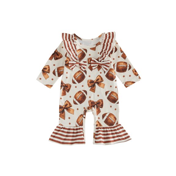 RUINIXCW Infant Baby Girl Romper Ruffle Long Sleeve Crew Neck Rugby Bow Print Fall Jumpsuit