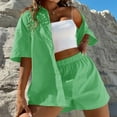 thumbnail image 5 of WAYUTE Womens Sets 2 Piece Outfits Vacation Trendy Casual Solid Color Shorts and Short Sleeve Lapel Shirt Top Slim Suits Summer Outfits, 5 of 7
