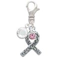 thumbnail image 2 of Delight Jewelry Silvertone Scroll Ribbon with Pink Crystal - Silvertone Clip on Charm with Clear Crystal Drop, 2 of 4