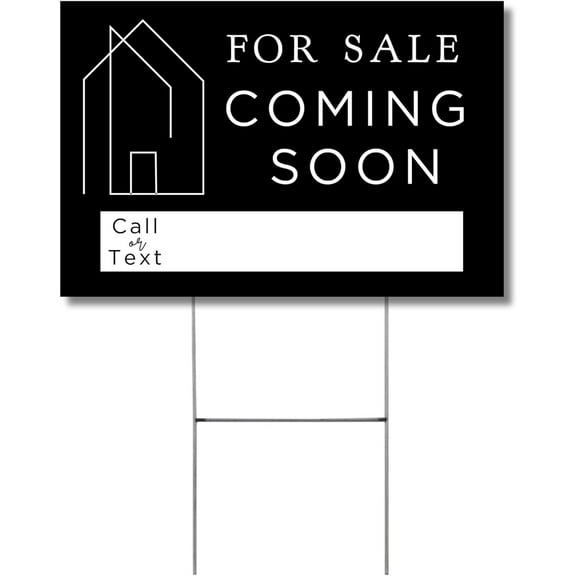 Coming Soon Real Estate Sign for Home  12 x 18 Yard Sign with H Frame Stake Home Double Sided Open House Realtor For Sale by Owner Classy Black White Minimalist Modern