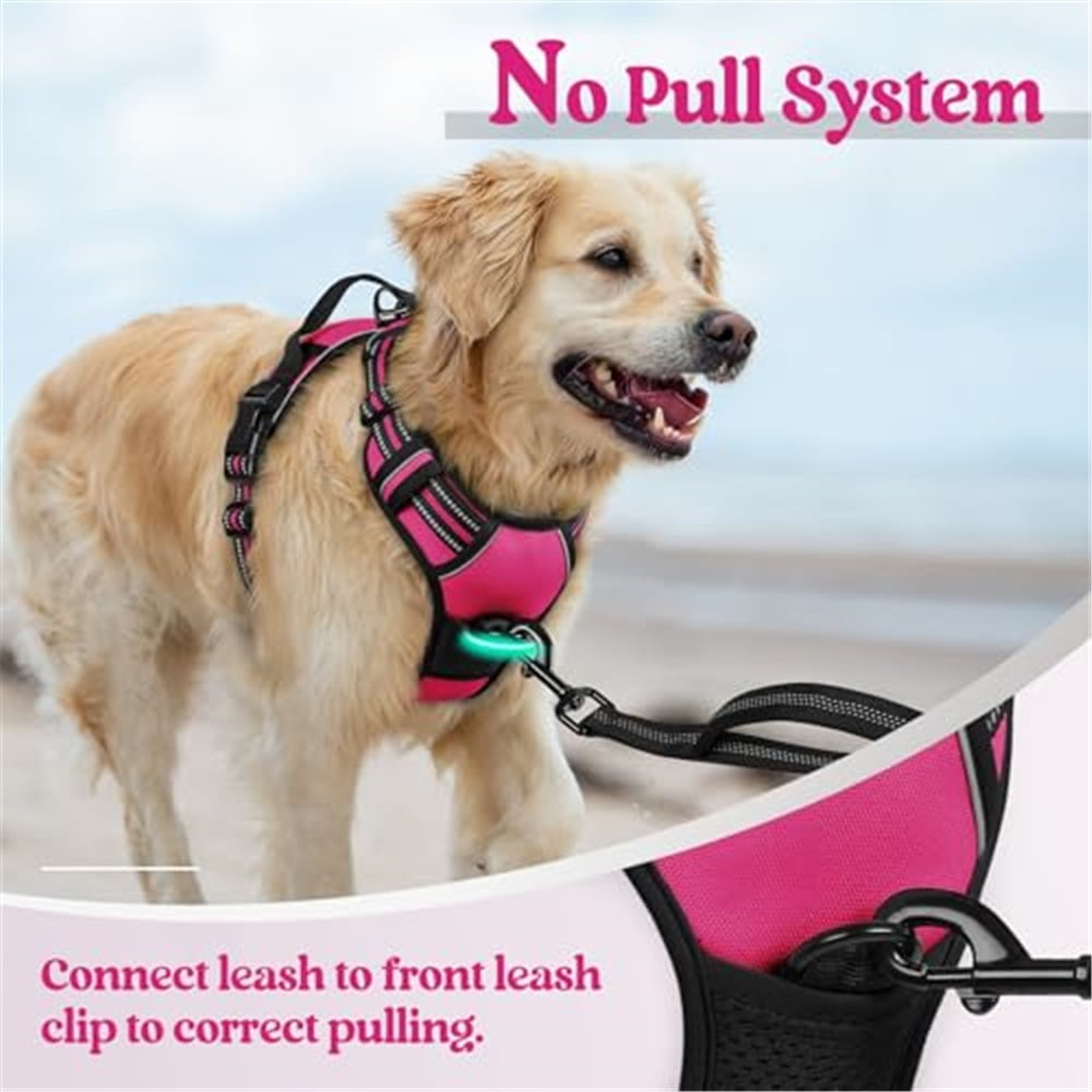 Dog Harness No Pull, Adjustable Soft Padded, Reflective nylon No Choke Pet Vest with Easy Control Handle for Medium Sized Dogs,rose red, M