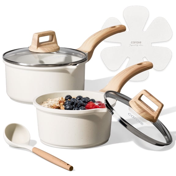 Carote 6-Piece Nonstick Saucepan Set with Lid, 1.5QT & 3QT Cooking Pots, Induction Compatible, White