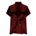 thumbnail image 5 of ZHYou Womens Luxe Satin Blouses Deep V-Neck Short Sleeve Wrinkle-Resistant Suit Shirts,Wine,S, 5 of 9