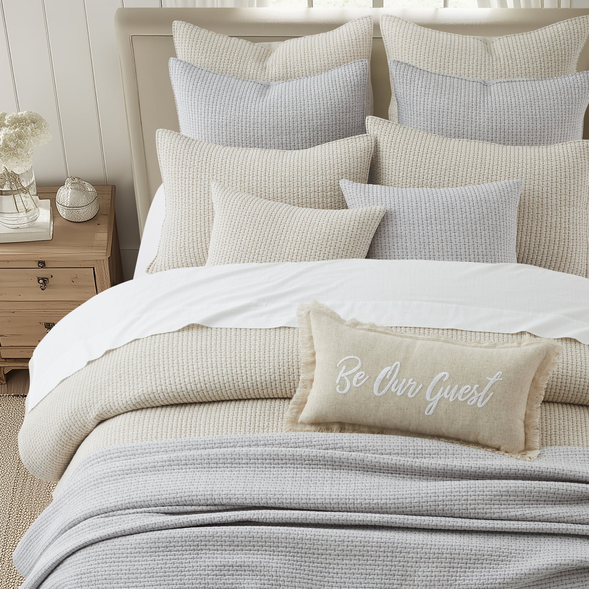 Levtex Home - Pick-Stitch Artisan Taupe Quilt Set - Full/Queen Quilt (88x92in) and 2 Standard Shams - Textured - Reversible - Cotton