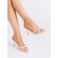 thumbnail image 5 of On feet& in love Women's Pointed Toe Breathable Mesh Hand-Tied Bow Slip-On Sculpted Kitten Heel Mule Sandals for Summer Date Wedding Daily Evening Party Wear, 5 of 6