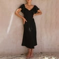 thumbnail image 4 of XDZJLR Robes Femmes Été Élégantes Manches Courtes Col en V Dos Nu Fente et Robe de Tenue, 4 of 7