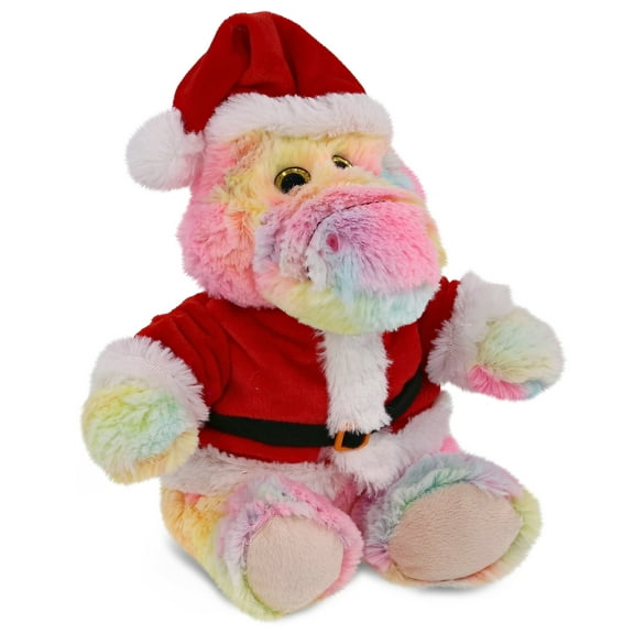 DolliBu Santa Rainbow Sitting Alligator Stuffed Animal Plush Toy - Wild Animal Dress Up with Red Santa Claus Outfit, Wildlife Gift, Perfect Holiday Christmas Gift - 9 Inches