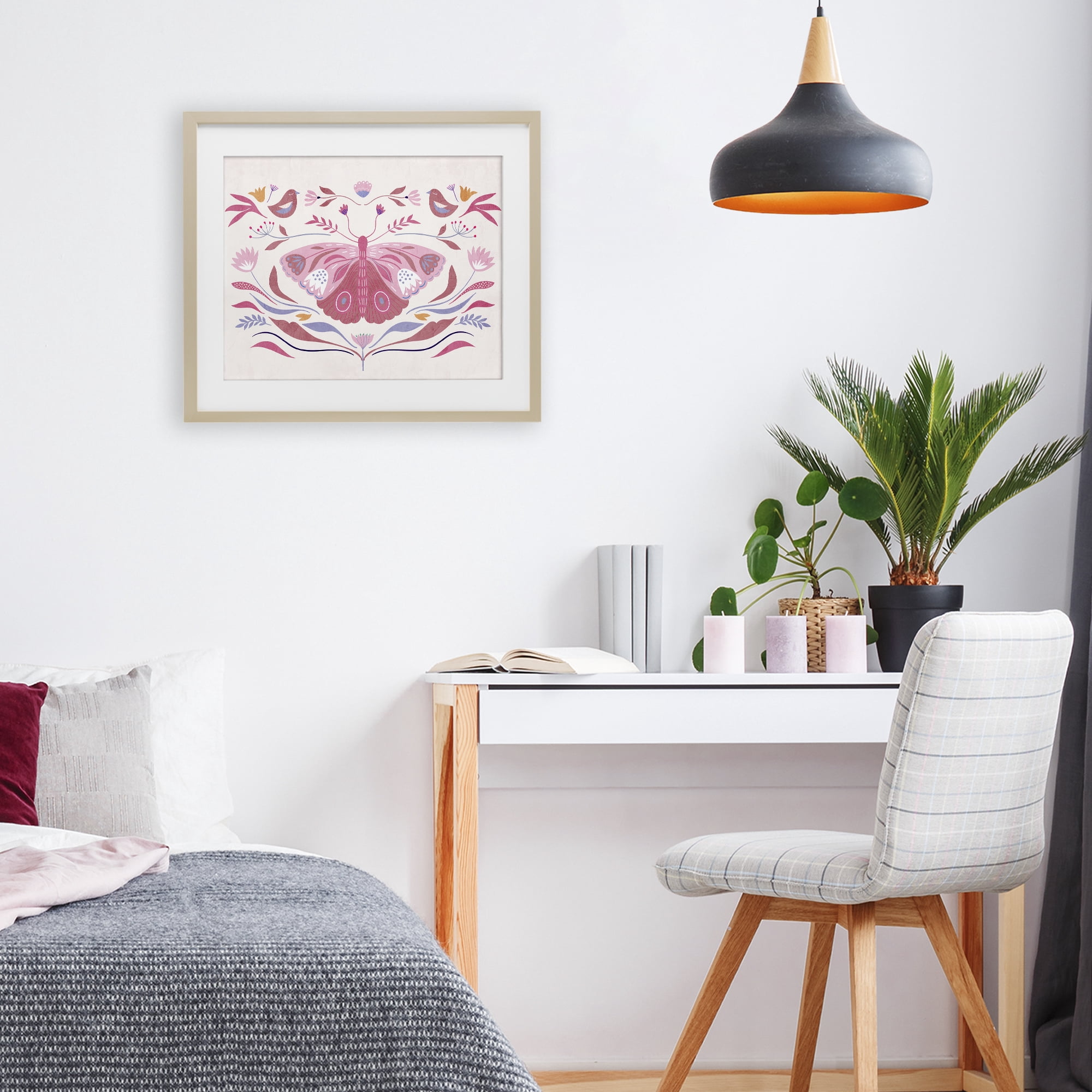 Stupell Industries Pink Boho Butterfly Birch Framed Print Under Glass, design by Kim Allen