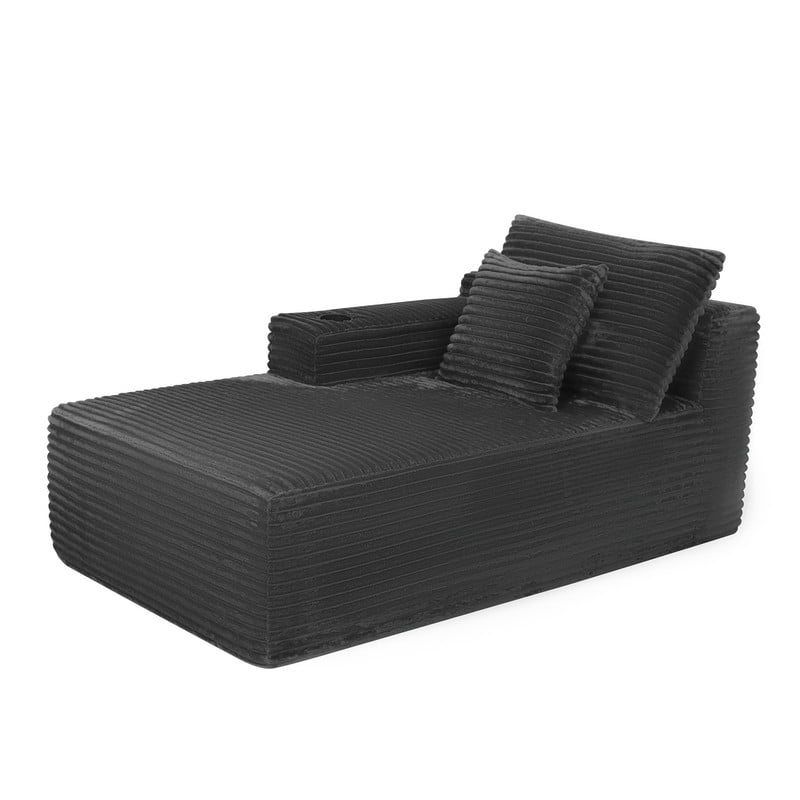 38''W Single Chaise Lounge with Left Cup Holder & Storage Pocket, Boneless Floor Sofa Accent Chair with Pillow
