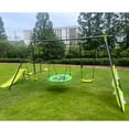 thumbnail image 3 of iRerts 6 in 1 Swing Set with Slide, Metal Outdoor Swing Sets for Kids with 2 Swings, Glider, Basketball Hoop, Soccer Goal, Swingset Playset for Kids Boys Girls, Kids Outdoor Swing for Backyard, Green, 3 of 7