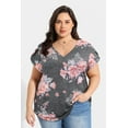 thumbnail image 3 of CASSIE LIZ Plus Size Tops 3X Summer Womens Shirts Gray Floral V Neck Fashion Short Sleeve Tee Loose Fit Tunics Spring Blouses Casual Pullover 3XL 22W 24W, 3 of 4