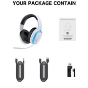 Ecomoment Wireless Gaming Headset for PS5, PC,Switch,Mac with Bluetooth 5.4, 2.4GHz USB PS5 Headset with Mic,Gaming Headphones with RGB Light, 70H Battery Life,White&blue/