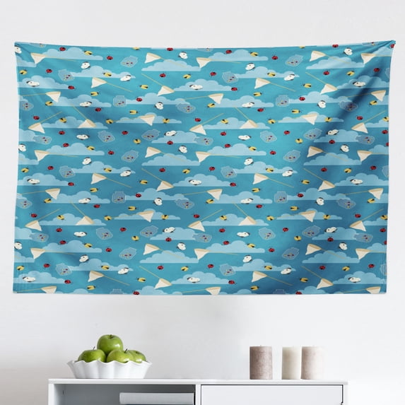 Blue Sky Tapestry, Repeating Stars Constellation Galaxy Theme Science Outer Space Print, Fabric Wall Hanging Decor for Bedroom Living Room Dorm, 2 Sizes, Dark Night Blue White, by Ambesonne