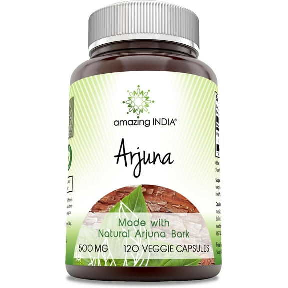 Amazing India Arjuna (Made with Natural Arjuna) 500 Mg 120 Veggie Capsules Supplement | Non-GMO | Gluten Free | Made in USA