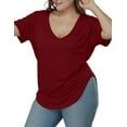 thumbnail image 3 of Gocolloa Womens Plus Size Tops Summer Basic Short Sleeve T-shirts Dressy Casual Loose Top Tee Wine Red 2X, 3 of 6