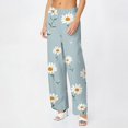 thumbnail image 4 of WTOBBY Women's Pleated Flowy Wide Leg Beach Pants - Crinkle Fabric Summer Trousers with Elastic Waist & Versatile Styling for Resort Wear,Light Blue XL, 4 of 5