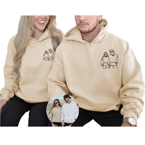 Hooded Sweat Shirt Womens Long Tunic Sweaters plus Long Zip Hoodies Women Sweatshirt with Pocket Half Snap Pullover Women Couple Custom Photo Hoodie Personalised For Couples Beige M